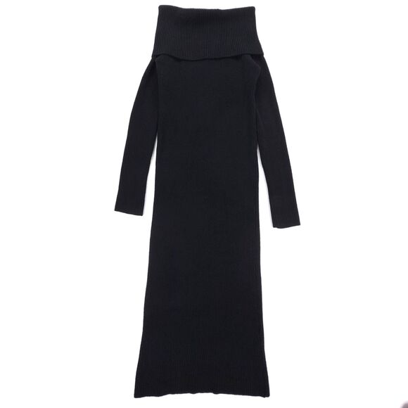 MODERN CITIZEN Fold Over Sweater Dress Ribbed Knit Off Shoulder Midi Black Small - Picture 1 of 6